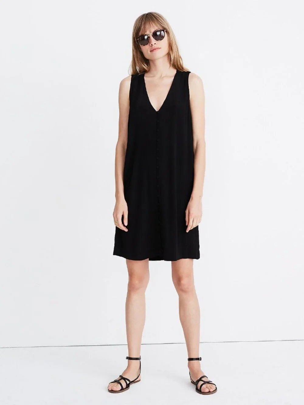 Madewell Heather Button Front Dress in True Black - sz Medium